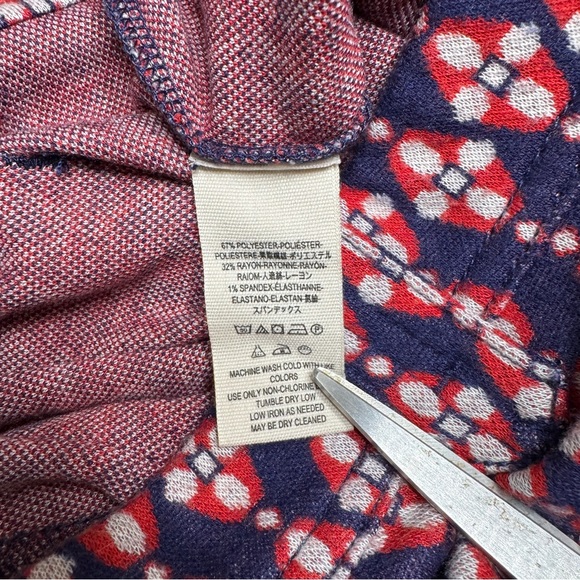 {Free People} High Rise Geometric Mod Retro Print Blue Red Pink Flare Leg Pants - Picture 7 of 9